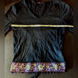 Vintage Misdemeanor Boho Shirt w/ Exposed Tied Back & Floral Tapestry & Beading